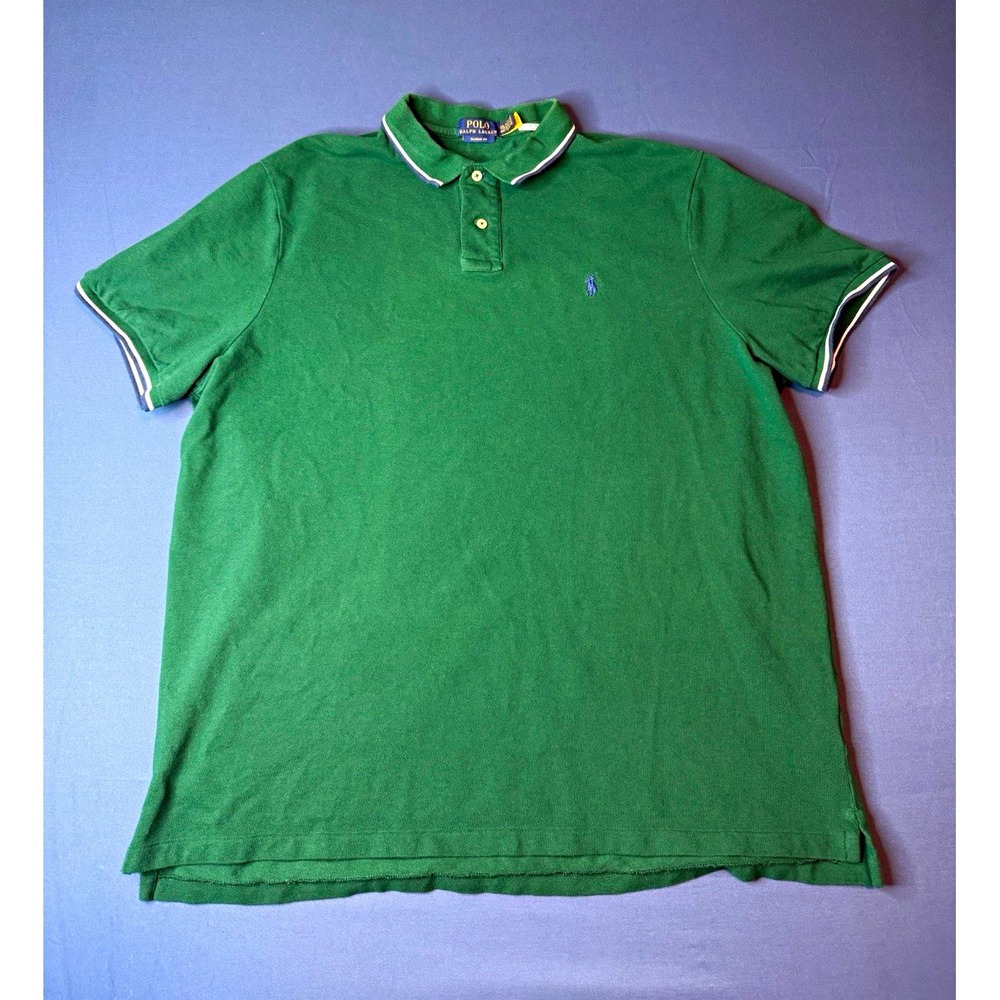 Polo Ralph Lauren Mens 2XL Green Classic Fit Short Sleeve Polo Contrasting Trim